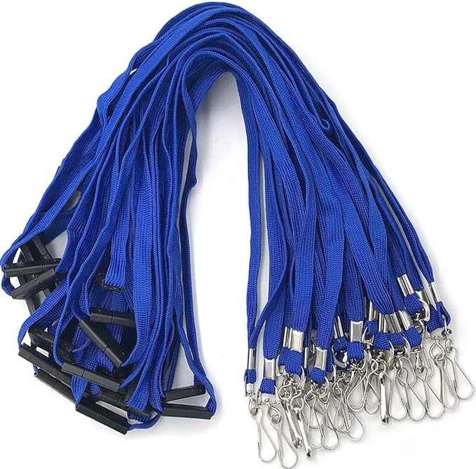 Bird Fiy Lanyards Safety Blue Lanyards Neck Flat Premium Breakaway Badge Lanyard with J-Hook for ID Nametag Badge Holder (Blue, 50 PCS)