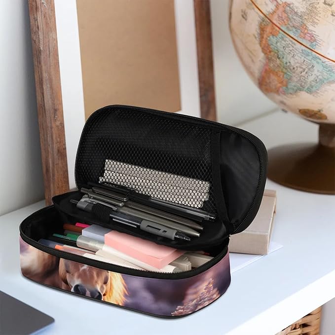 Pardick Pencil Case，Horse 3D Big Capacity Pencil Pouch Coin Pouch Stationery Organizer For Teen School