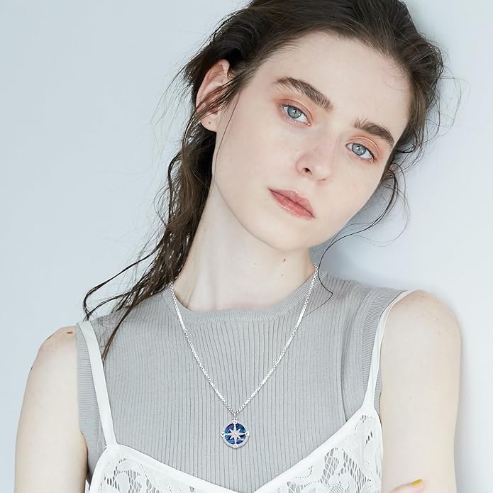 Compass Necklace for Women Men 925 Sterling Silver Pendant Urn Necklaces for Ashes Picture Locket Necklace Anchor Necklace Viking Necklace Crystals CZ Moonstone Abalone Shell Turquoise Compass Jewelry