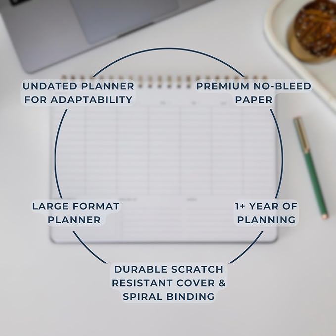 Merely Home Undated Weekly Planner | 8.25” x 11.75” Work To-Do Notebook | ADHD Academic Organizer | Multi-Layout | Men and Women Planner | College Supplies | Navy | Landscape Layout
