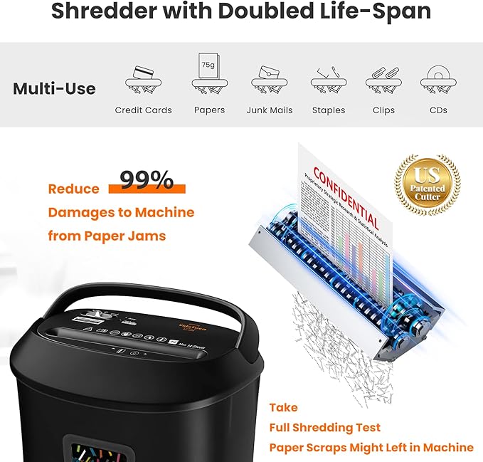 VidaTeco Paper Shredder 58dB 14-Sheet Cross-Cut Shredder with US Patented Cutter Shreds Card/CD, Heavy Duty Paper Shredding Machine for Home Office with Auto Jam Proof,6.6-Gallon Bin