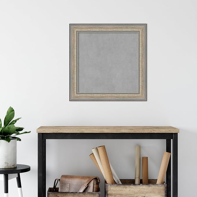 Amanti Art Silver Framed Magnetic Board 25x25 Medium Vision Board for use with Magnets, 100% Metal Sheet to Display Items as Office Decor or for Home Organization in mudroom, Kitchen or Kids Room