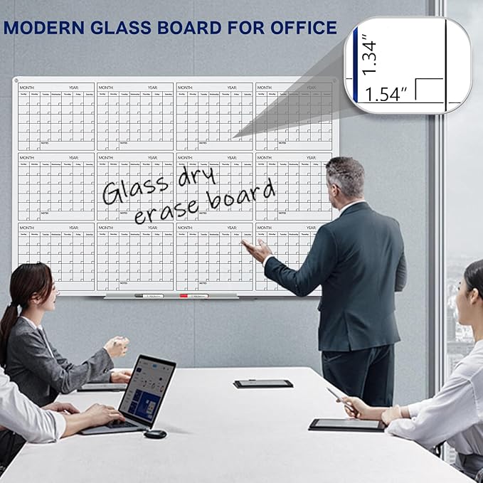 Magnetic Whiteboard Glass Board Yearly Calendar - 35" X 47" Large Wall Whiteboard - Dry Erase Planner for Wall Home, School, Office