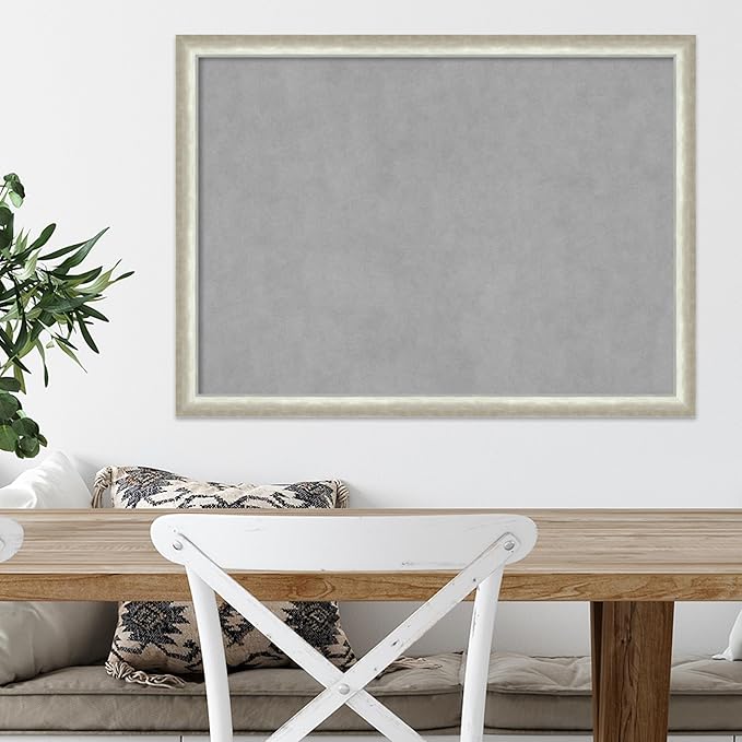Amanti Art Silver Framed Magnetic Board 22x30 Medium Vision Board for use with Magnets, 100% Metal Sheet to Display Items as Office Decor or for Home Organization in mudroom, Kitchen or Kids Room