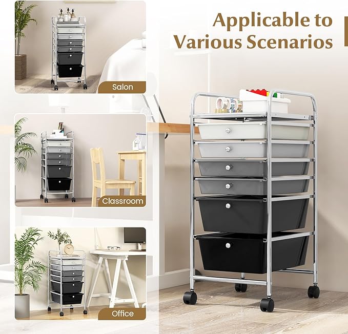 RELAX4LIFE 6-Drawer Rolling Storage Cart - Classroom Organization on Wheels w/Removable Plastic Drawers, Mobile Art Craft Cart for School Paper Home Office, Utility Cart with Drawers (Gradient Grey)