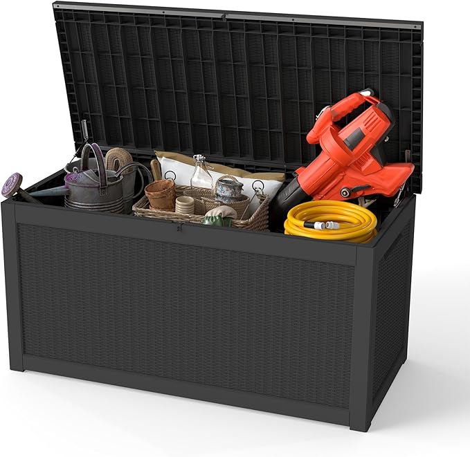 Yardgrace 320 Gallon Outdoor Storage Box Waterproof, Resin Deck Boxes with Lockable Lid & UV-Resistant for Patio, Pool, Garden Furniture Cushions & Accessories, Black