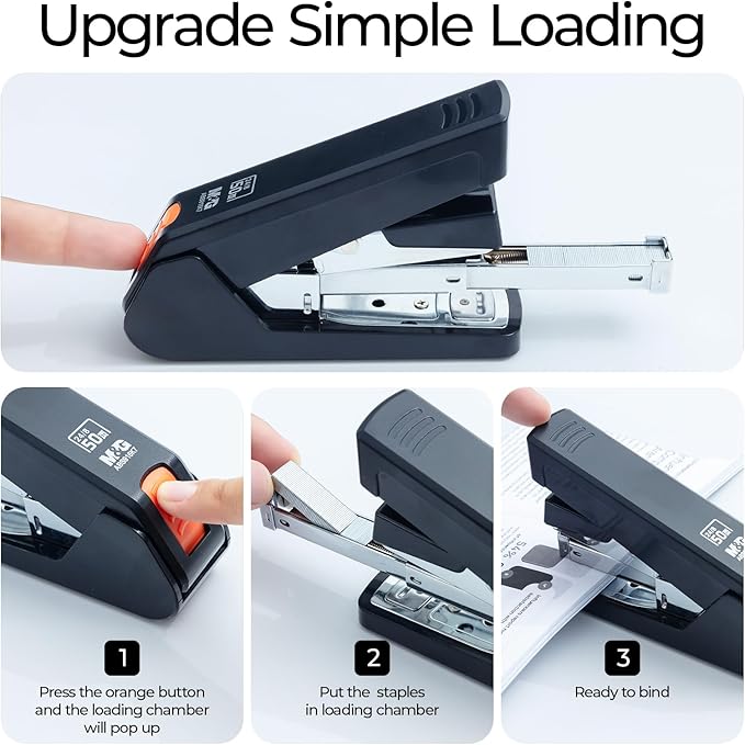 M&G Effortless Stapler 50 Sheet Capacity One-Touch Stapling, Heavy Duty Desktop Stapler Includes 1000 Staples and Remover, Portable Handheld Staplers for Home Office (Black)