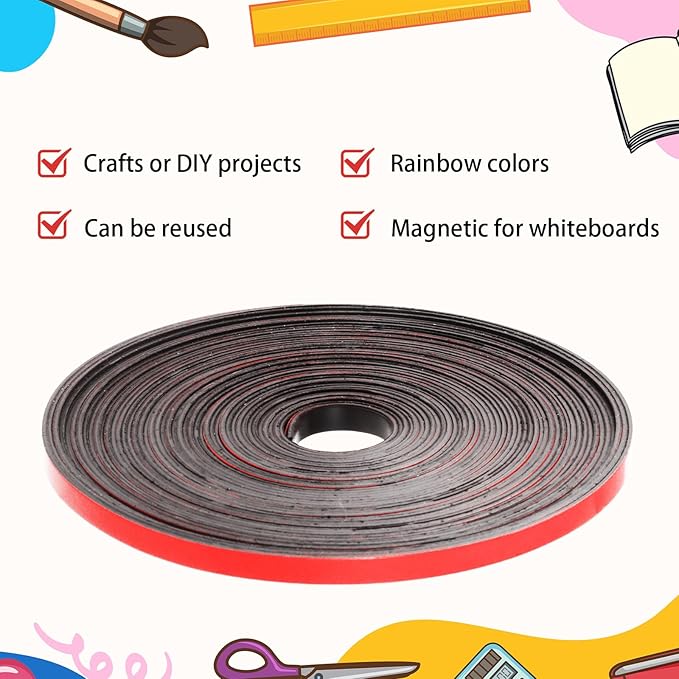AmazingSpark Magnetic Tape Roll Thin Strips, 1/4 Inch x 33 Feet Magnetic Board Dividers Whiteboard Graphic Decorative Tape Marking Line for Classroom Office Art Accessories(Red)