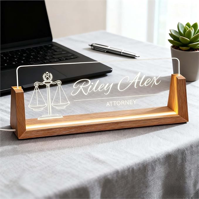 Personalized Desk Name Plate, Custom Light Up Acrylic Office Sign for Coworker Boss Teacher Gift, Employee Recognition, Professional Workplace Decor