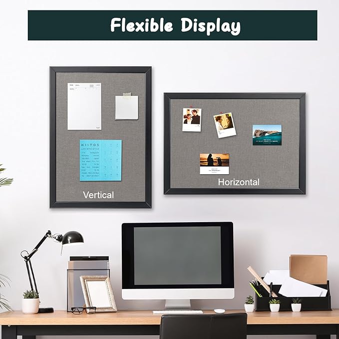 Gideal Cork Board Bulletin Board, 24 x 36 Inch Cork Boards for Walls, Large Cork Board for Office, School & Home with Imported Solid Wood Frame and Grey Canvas, Wall Mounted Notice Boards, 2 Pack