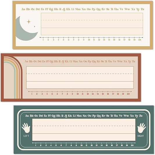 Name Tags for Desks, Retro Students Name Plates, Boho Rainbow Labels for School Classroom, Teaching Supplies, Back to School Decor, 30 Pack (10)