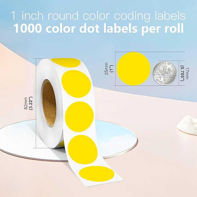 1 Inch Round Color Coding Labels, 1000 Dots Per Roll Yellow Color Coded Dot Stickers, Round Color Dot Labels for Organizing, Filing, and Storage