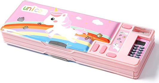Ristpal Pop Up Multifunction Pencil Case, Cute Cartoon Pen Box Organizer Stationery with Calculators, Sharpener, Schedule, School Supplies, Best Birthday Gifts for Kids Teens (Pink)