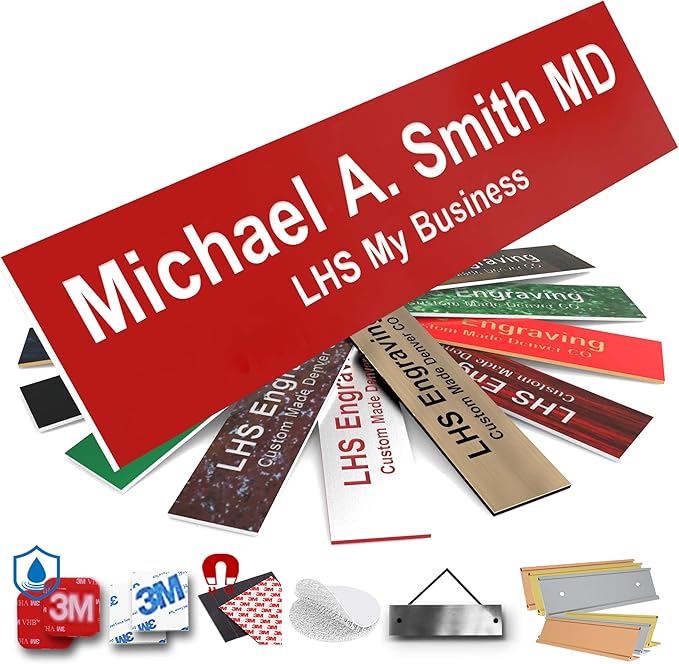 Engraved Door Signs for Office Personalized Red Plastic Door Plaque White Letters - Made in USA 2x6 B7