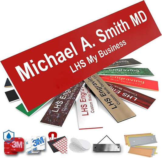 Engraved Door Signs for Office Personalized Red Plastic Door Plaque White Letters - Made in USA 2x8 B7
