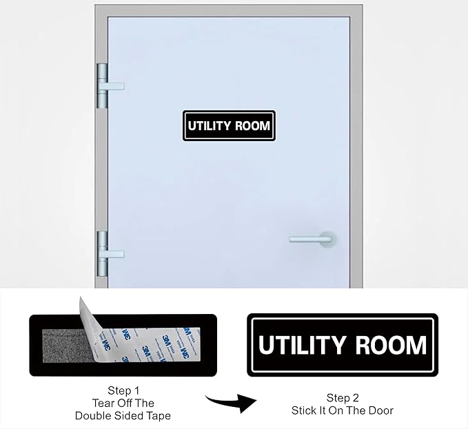 Utility Room Sign, Premium Durable Acrylic Material, Super Strong Adhesive, Quick Installation, Suitable for Your Home and Business (9 × 3 Inches, Black)