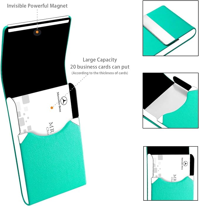 Padike Professional Business Card Holder PU Leather Business Card Case Name Card Holder Slim Metal Pocket Card Holder with Magnetic Shut (Y-Lake blue)