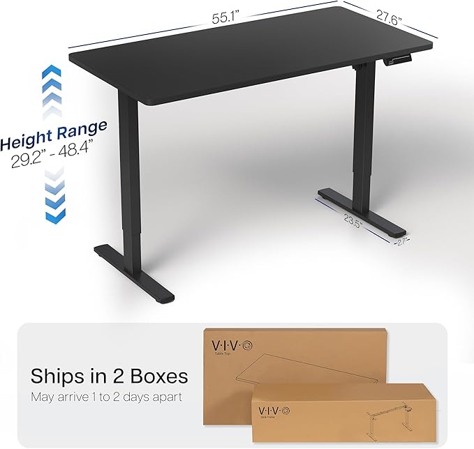 VIVO Electric 55 x 28 in Standing Desk, Memory Height Adjustment, 1B Series, Holds 220 lbs, One-Piece Black Top, Black Frame, DESK-KIT-1B55B
