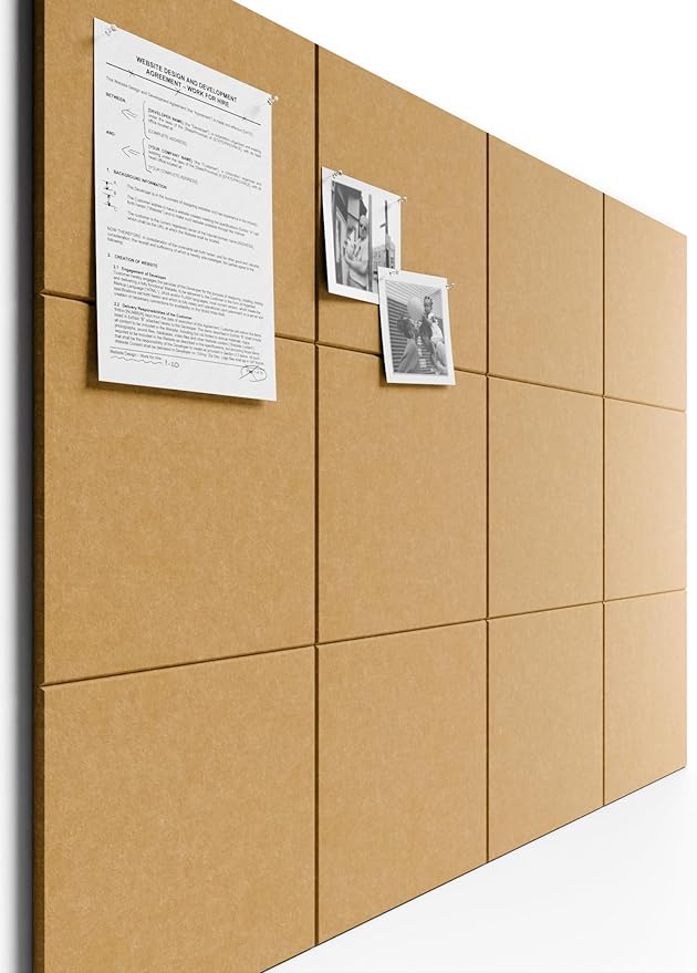 Bumusty Large Cork Board 47"x35" Alternative - 12 Pack Felt Wall Tiles with 70 Safe Removable Adhesive Tabs, 30 Pushpins, Cork Boards for Walls Pin Board Tack Board Cork Board (Longan Yellow)