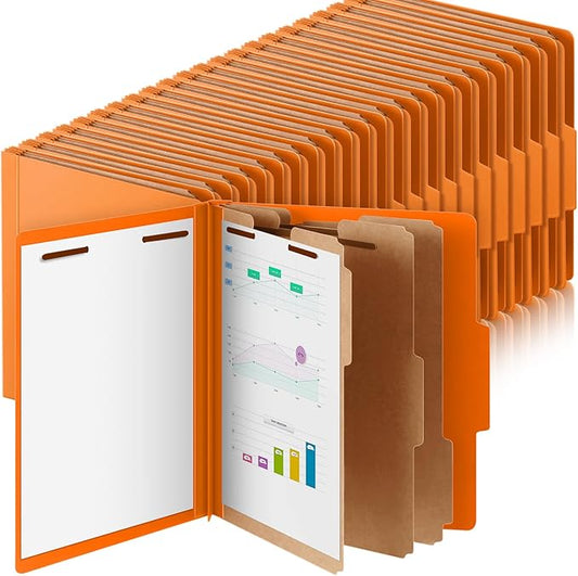Skyygemm 48 Pcs Classification Folders Letter Size, 3 Divider Pressboard File Folder with Fasteners, Expanding File Organizer Bulk for School Teachers, Office Employee, Coworker, Staff (Orange)
