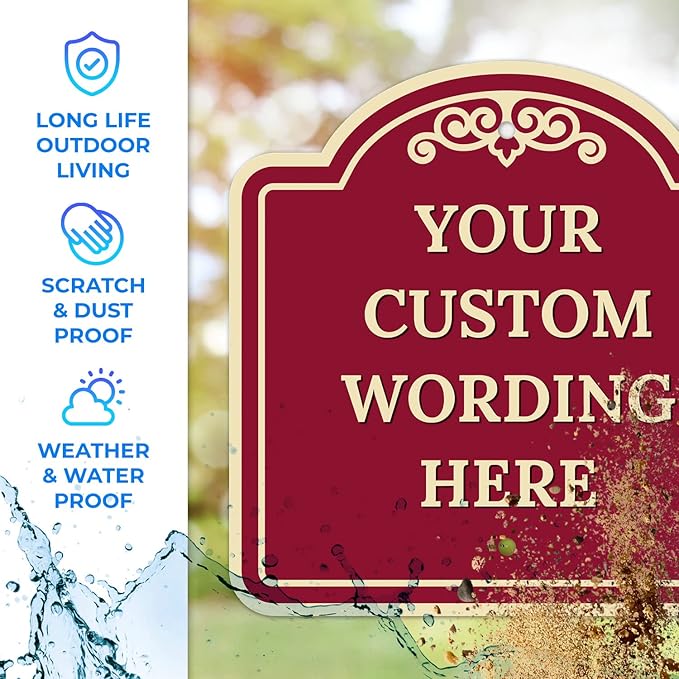 Custom Decorative Sign, Personalized Metal Sign for Business, Driveway, Home, Airbnb, Office Door Plaque,Burgundy Background Sign, 24x24 Inches, ACM, Fade Resistant, Made in USA by Sigo Signs