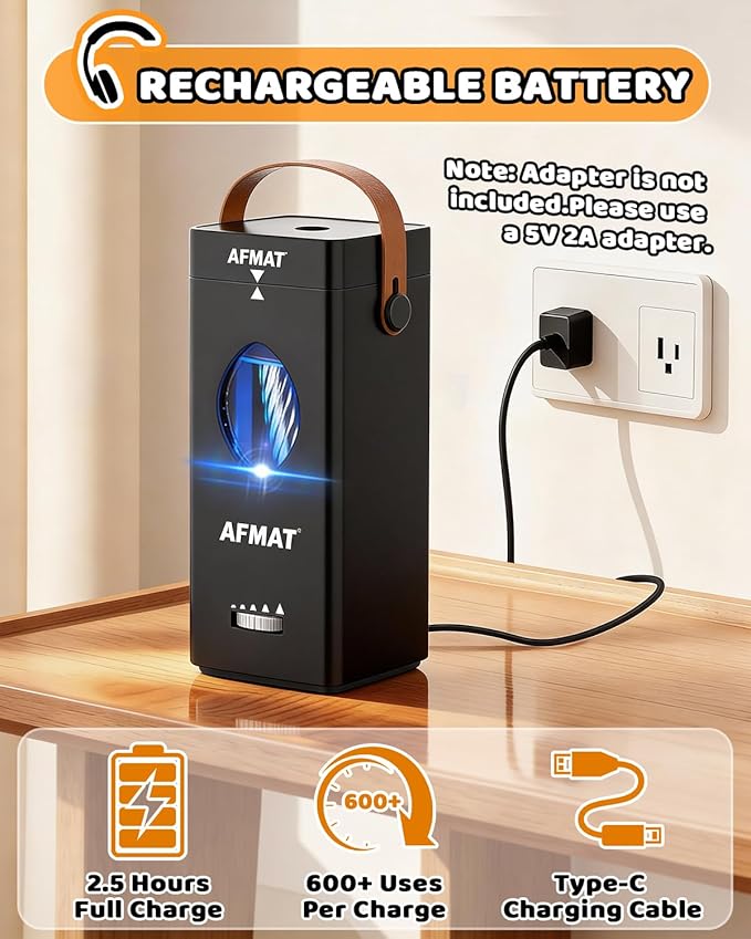 AFMAT Electric Pencil Sharpener, Fully Automatic Pencil Sharpener for 6-12mm No.2/Jumbo Pencils, Auto in & Out, 5 Sharpness Modes, Rechargeable Heavy Duty Sharpeners for Classroom/Home/Office PSC7