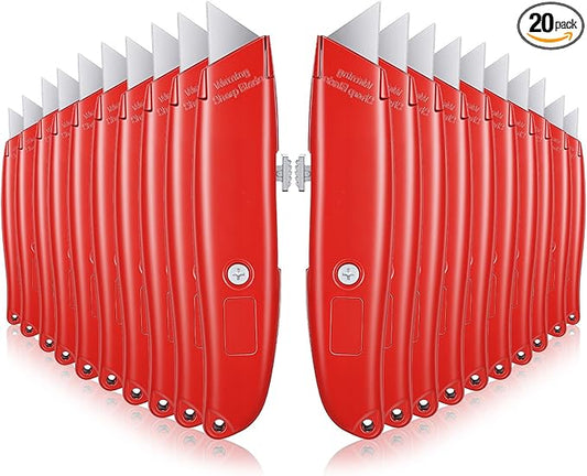 20 Pcs Retractable Utility Knife, Box Cutter Aluminum Alloy Carpet Knife Heavy Duty Utility Knives Sharp Razor Blade for Cardboard Box Cartons Opener DIY Home Office (Red)