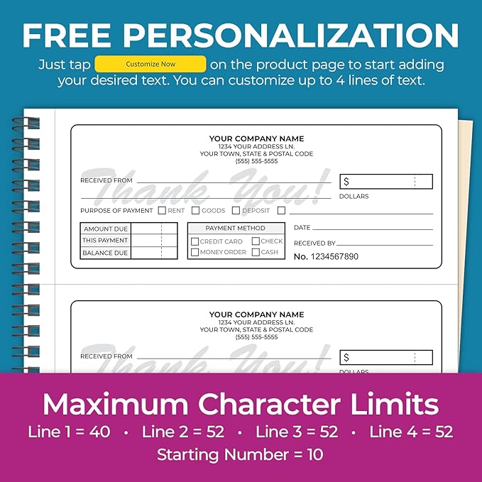 Custom 8.5" x 7" (3 Per Page) Carbonless NCR Books in 3-Part Triplicate Invoices, Receipts, Work Orders, Sales Orders, Purchase Orders, Estimates, Quote Forms with Your Company/Business Name (96 Sets)