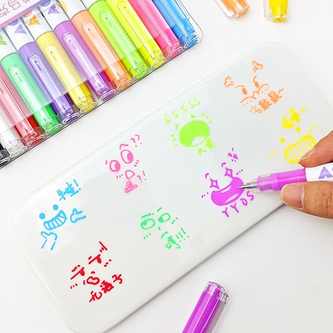 kander Acrylic Gel Pens, 12 Colors Highlighter Acrylic Gel Ink Pens with Bullet Tip,Strong Coverage, Large Ink Capacity, Multi-Purpose Paint Pens for Rock Painting, Crafts, DIY, Art Supplies