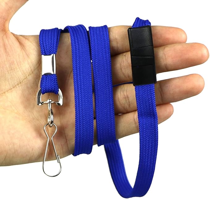 Ollain 25 Pack Breakaway Lanyard with J-Hook Bulk Flat Lanyards for Name tag ID Badges (Blue, Breakaway 25 Pack)