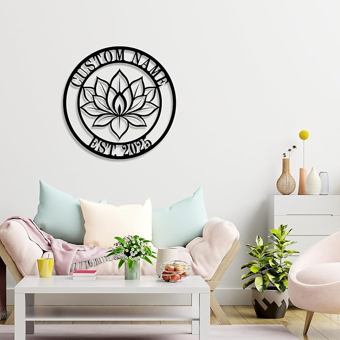 Personalized Lotus Metal Sign, Custom Lotus Flower Wall Decor, Zen Metal Wall Art for Bedroom Bathroom Garden, Yoga Studio and Housewarming Gift