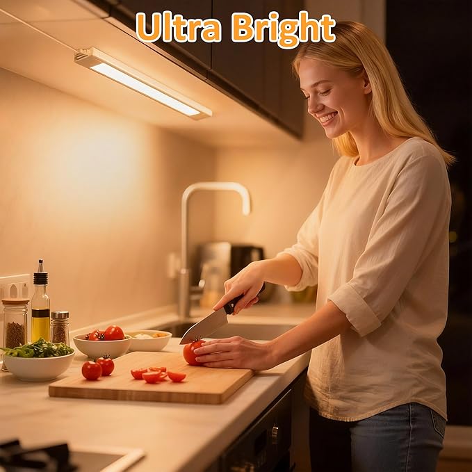 maylit Under Cabinet Lighting Plug in, 14 Inch Linkable Ultra Bright LED Light Bar, Renter Friendly Lamp, Wired 110V 120V Indoor Lights for Kitchen Cabinet, Counter, Workbench, Desk, Shelf, Warm White
