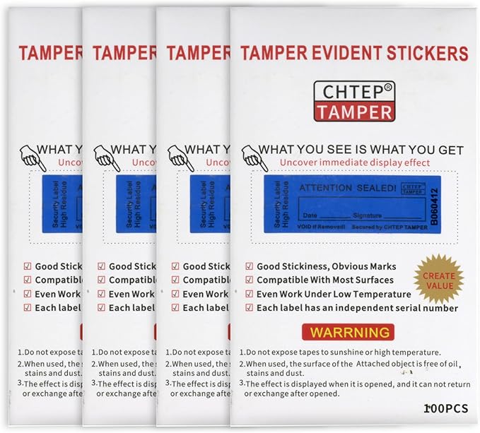 ChtepTamper 100 Pieces Total Transfer Tamper-Evident Stickers Security Labels Great for Goods Shipping,Exchange of Agency Files, Privacy Protection or More(Serial Number 0.8 * 2.4inches Blue)
