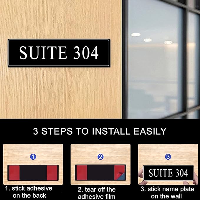 Custom Office Engraved Name Plate, Personalized Elegant Name Plates for Door or Wall Sign, Door Name Plate with Adhesive, Laser Engraving, 10 Colors Available (2.5" x 8")