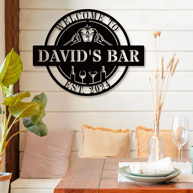 Personalized Bar Sign | Custom Metal Wall Art Decor for Home Beverage Station & Wet Bar | Unique Pub Room Housewarming Gift & Man Cave Accessories