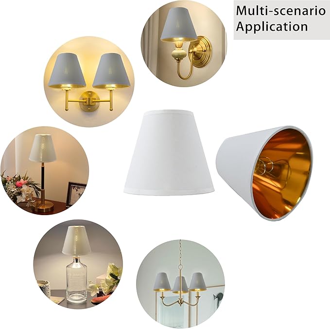 TAaMTYH small lamp shade chandelier shades set of 3，Fabric Lampshade for Wall Lamp，chandelier shades，small tadle lamps，For Cutting Edge bulbs, Clip-on Fitter Lampshade，3" X 6" X 5"