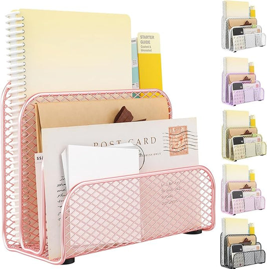 gianotter Mail Organizer Countertop, Metal File Holder with 3-Slot, Rose Gold Desk Accessories & Workspace Organizers (Rose Gold)