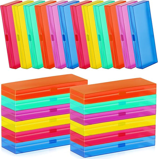 Fainne 24 Pcs Plastic Pencil Case Bulk Pencil Boxes Plastic Stationery Case Frosted Pen Box Pen Holder with Hinged Lid Snap Closure for Office(Single Layer,Assorted Colors,7.09 x 2.36 x 0.98 Inch)