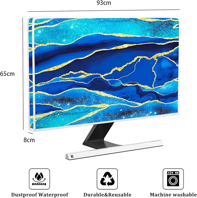 Baocicco Royal Blue Marble Waterproof TV Cover 37, 38, 39 Inch Creative Design Monitor Accessories Laptop TV LCD Screen Television Decoration for Tablet LED LCD OLED TVs Decorations