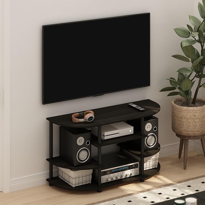 Furinno TOMI TV Stand, Corner Entertainment Center, TV Console for TV up to 46 Inch, with Shelves, Easy Assembly, for Living Room, Bedroom, Espresso