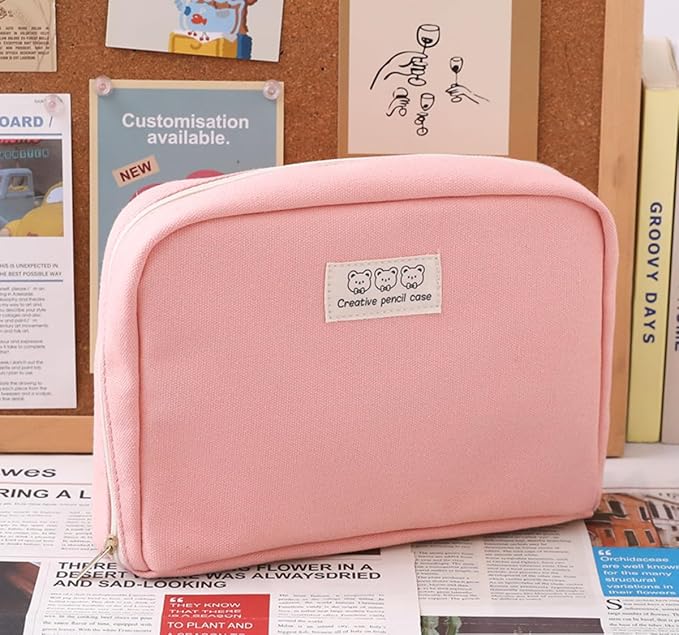 Fcteap Pencil Case Pouch Box Cute Kawaii Large Capacity Aesthetic Zipper Pen Holder Organizer Bag for Office Workspace Supplies Desk Accessories Travel (Light Pink)
