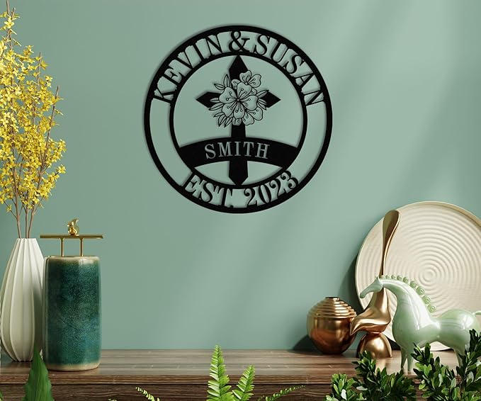 Personalized Cross Family Name Sign, Personalized Wedding Gifts,Wall Cross Decoration, Christian Metal Wall Art, Custom Christians Cross Wall Sign, Custom Christian Metal Signs