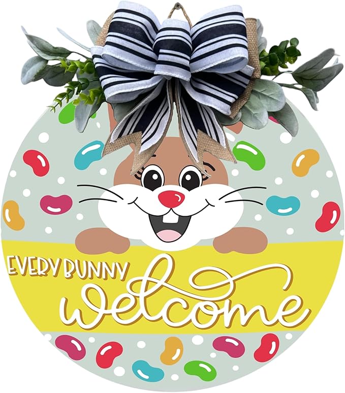 Wood front door sign Wood sign Home decor Welcome sign Sign for front door House warming gift Wedding gift (Jelly Bean Welcome-UV023(NC) P002, 22" Width)