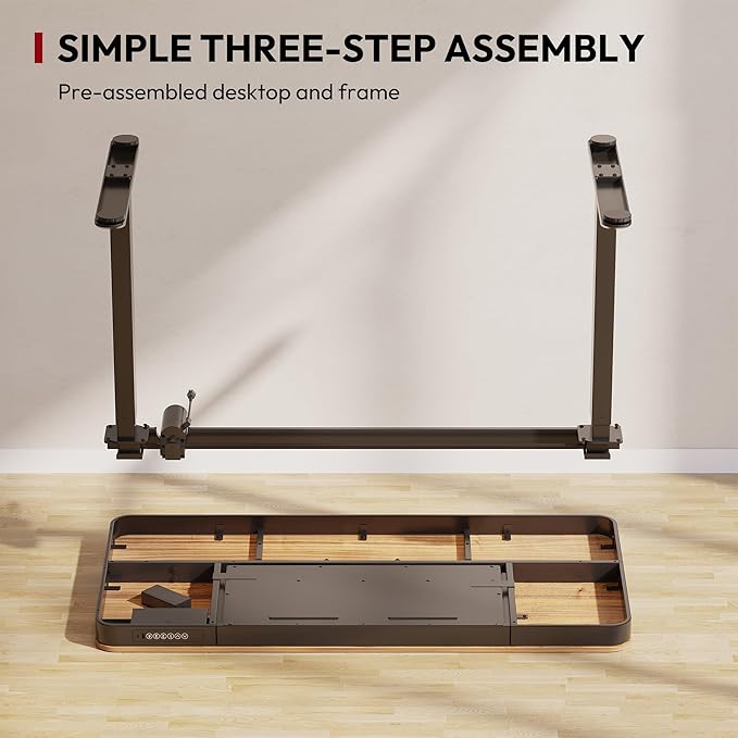 Standing Desk with Drawer, Electric Height Adjustable Home Office Desk with Storage & USB Ports, 48 inch Black Walnut Wood Tabletop/Black Frame