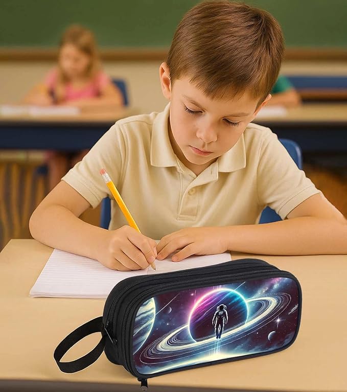 AnySmic Galaxy Space Pencil Case for Boys and Girls, Large Pencil Pouch for Kids, Polyester Big Capacity Pen Case Pen Bag Organizer with 2 Compartments, Double Zipper, Back to School Gifts