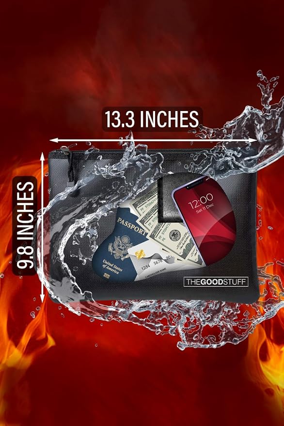 Fireproof Money Bag for Cash (10" x 13") – Waterproof Document Holder with Zipper, Protects Important Papers, Passports & Valuables from Fire & Water – Secure Storage for Home, Office & Travel