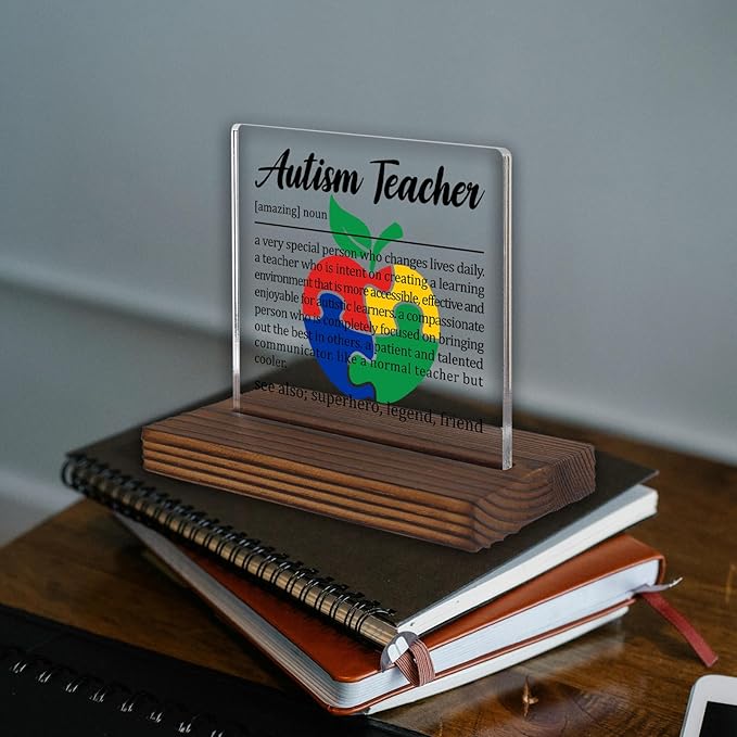 Autism Teacher Appreciation Gift, Special Education Teacher Thank You Sign for Classroom Desk Decor, Colorful Puzzle Apple Plaque PA067