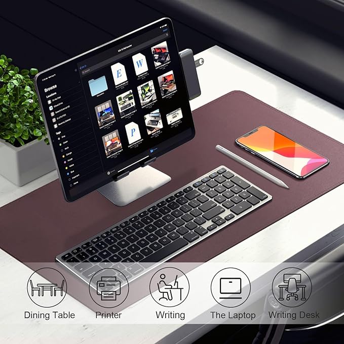 Leather Desk Pad Protector, 39.4'' X 17'' Large Mouse Pad, Office Desk Mat, Non-Slip PU Leather & Suede Base Desk Blotter, Laptop Desk Pad, Desktop Mat for Office Home, Dark Purple