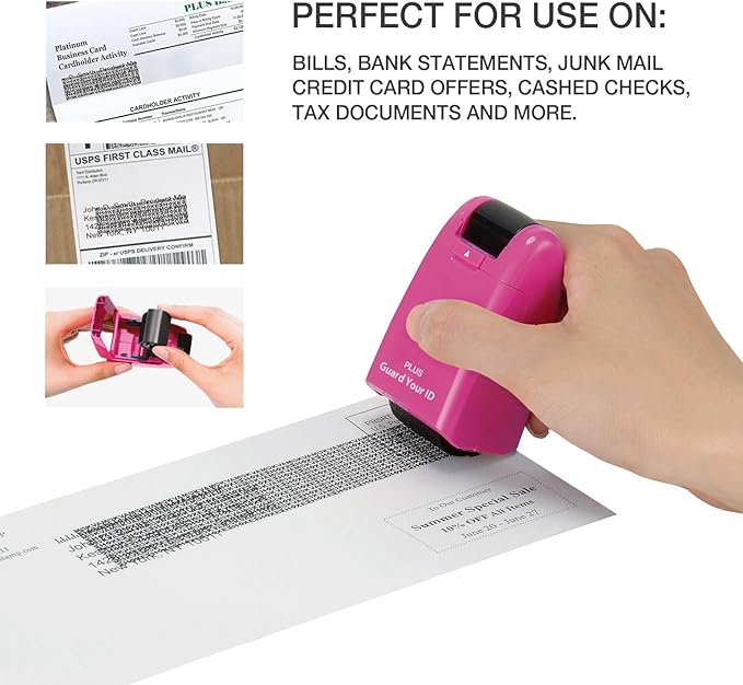 Guard Your ID Wide Stamp Roller for Identity Protection, Pink