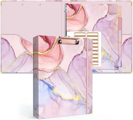 Lateefah 3 Ring Binder, 1 Inch Binder Organizer for Letter Size(8.5'' x 11'') with 5-Tab Dividers and Pockets, File Folders with Low Profile Clipboard for Office, School Supplies